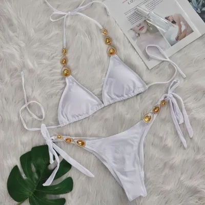 Women Sexy Rhinestone Lace Bikini Set