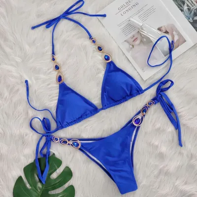 Women Sexy Rhinestone Lace Bikini Set