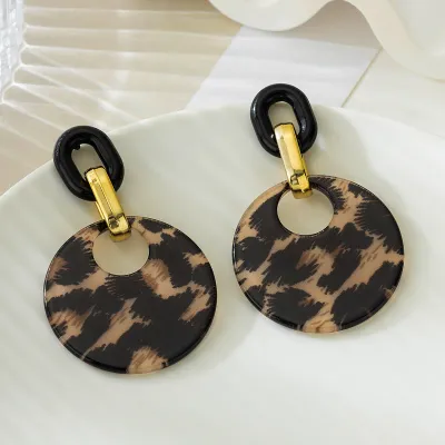 Vintage Acrylic Geometric Leopard Earrings
