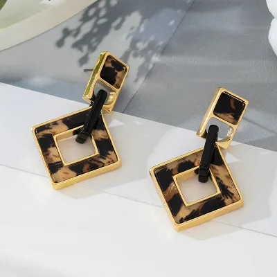 Vintage Acrylic Geometric Leopard Earrings