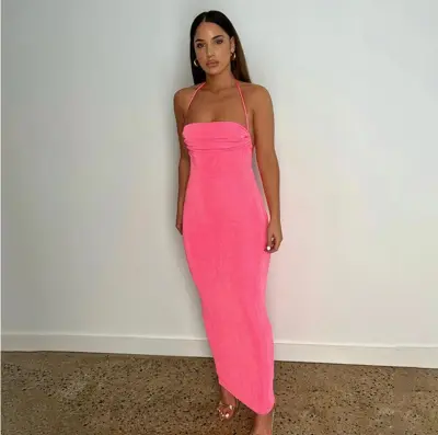 Women Elegant Backless Bodycon Maxi Dress