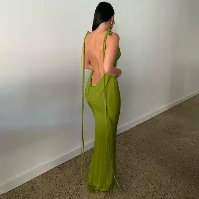 Women Elegant Backless Bodycon Maxi Dress