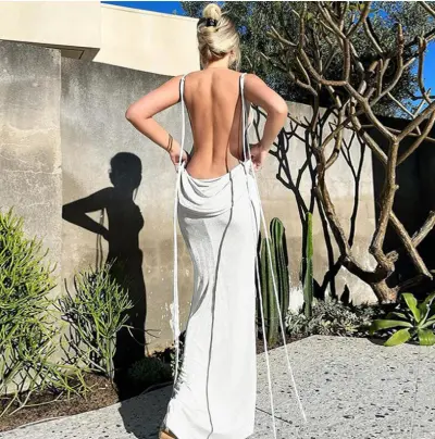 Women Elegant Backless Bodycon Maxi Dress