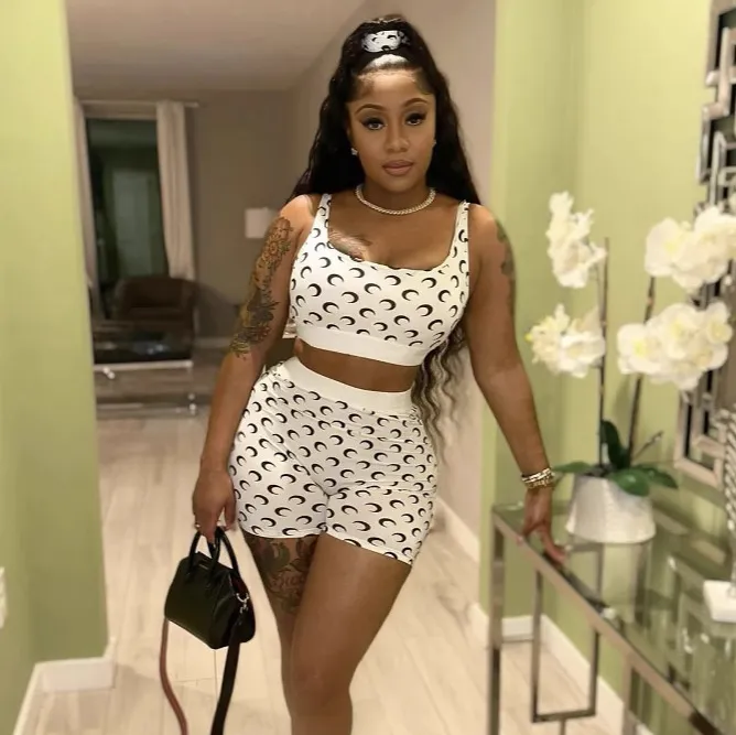 Women Sexy Crescent Print Tanks And Shorts Two-Piece Set