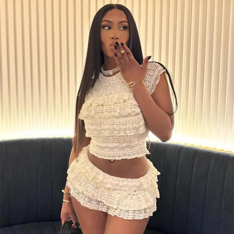 Women Summer Fashion Solid Color Cutout Top And Skirt Two-Piece Set