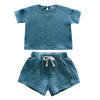 Children's Casual Cotton Solid Color Two-Piece Short Set for Kids Girls 3-14T