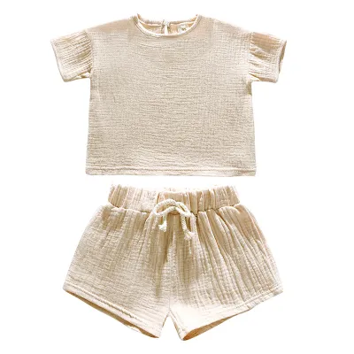 Children's Casual Cotton Solid Color Two-Piece Short Set for Kids Girls 3-14T