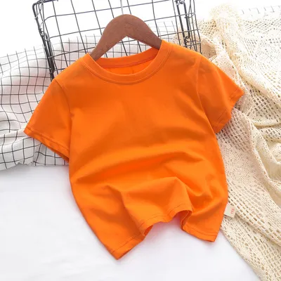 Kids Boys Clothing Combed Cotton Solid Color Short Sleeve T-Shirt Crewneck Casual Summer