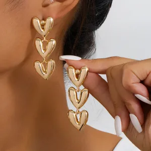 Simple Heart-Shaped Long Drop Earrings