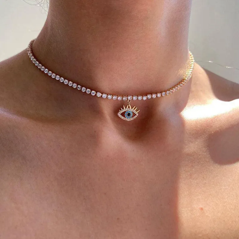 Personalized Vintage Evil Eye Rhinestone Pendant Necklace