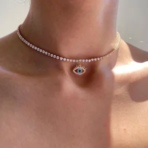 Personalized Vintage Evil Eye Rhinestone Pendant Necklace