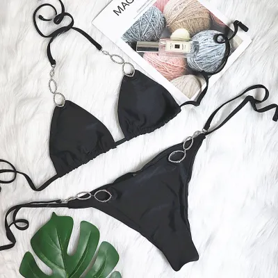 Vacation Women Sexy Rhinestone Metal Bikini