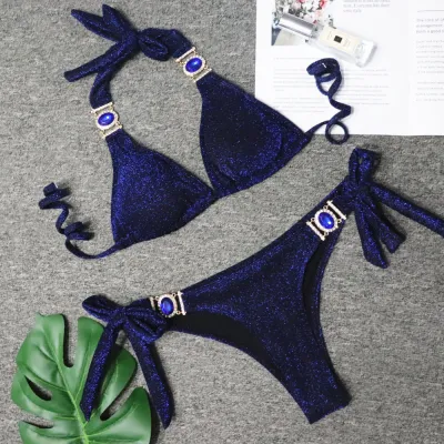 Women Sexy Shiny Rhinestone Strap Bikini