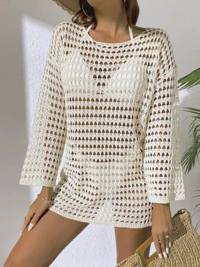Women Sexy Solid Color Knit Hollow Cover-Ups