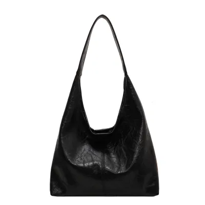Women Fashion Casual Solid PU Bucket Bag Large Capacity Shoulder Bag