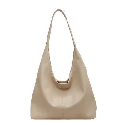 Women Fashion Casual Solid PU Bucket Bag Large Capacity Shoulder Bag