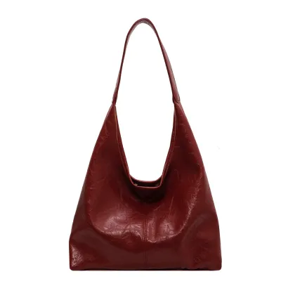 Women Fashion Casual Solid PU Bucket Bag Large Capacity Shoulder Bag