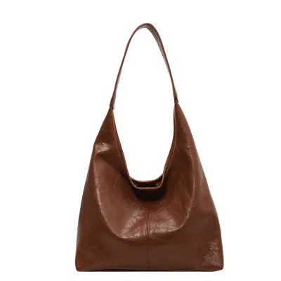 Women Fashion Casual Solid PU Bucket Bag Large Capacity Shoulder Bag