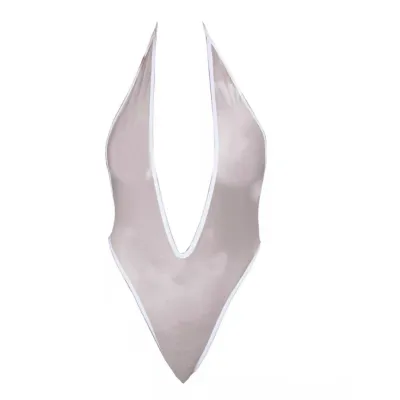Women Solid Color Mesh Perspective Halter-Neck One-Piece Sexy Bodysuit Lingerie