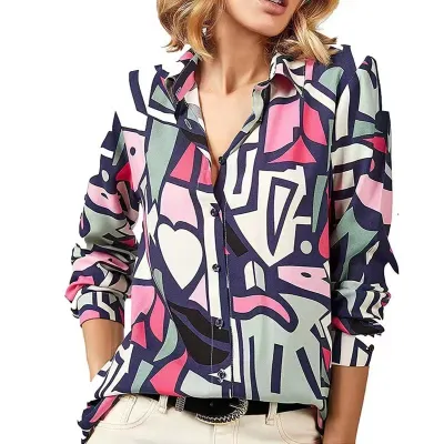 Women Casual Fresh Sweet Cotton Color Matching Boat Neck Long Sleeve Blouse