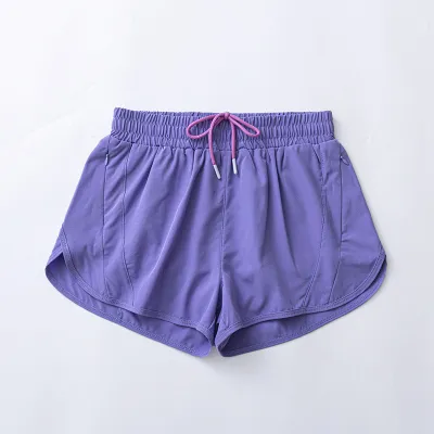 Women's Quick-Dry Lined Sports Shorts - Solid Color Polyester Spandex