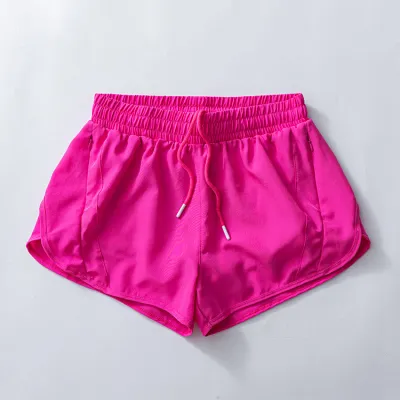Women's Quick-Dry Lined Sports Shorts - Solid Color Polyester Spandex