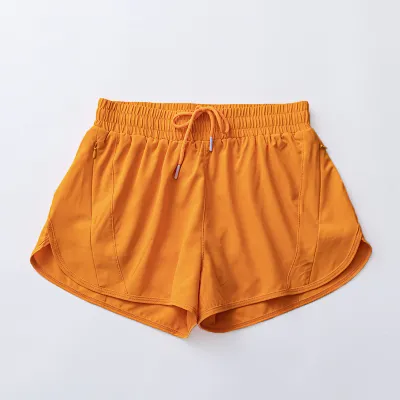 Women's Quick-Dry Lined Sports Shorts - Solid Color Polyester Spandex
