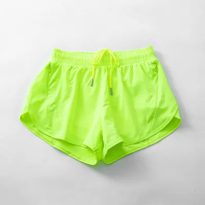 Women's Quick-Dry Lined Sports Shorts - Solid Color Polyester Spandex