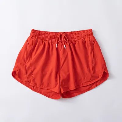 Women's Quick-Dry Lined Sports Shorts - Solid Color Polyester Spandex