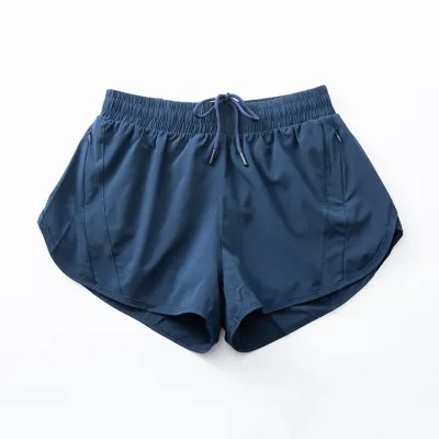 Women's Quick-Dry Lined Sports Shorts - Solid Color Polyester Spandex