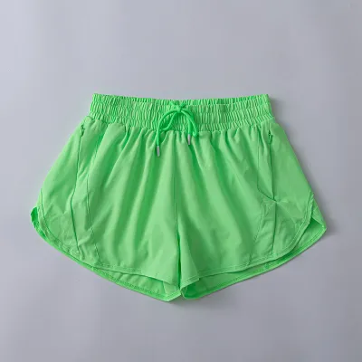 Women's Quick-Dry Lined Sports Shorts - Solid Color Polyester Spandex