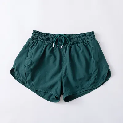 Women's Quick-Dry Lined Sports Shorts - Solid Color Polyester Spandex