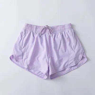 Women's Quick-Dry Lined Sports Shorts - Solid Color Polyester Spandex