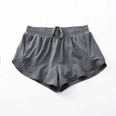 Women's Quick-Dry Lined Sports Shorts - Solid Color Polyester Spandex