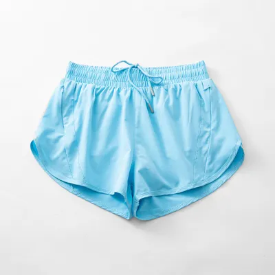 Women's Quick-Dry Lined Sports Shorts - Solid Color Polyester Spandex