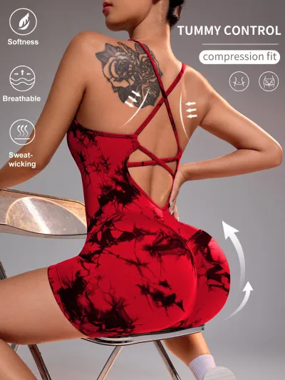 Women Backless Sports Romper Solid Color Leg-Bundled Pants
