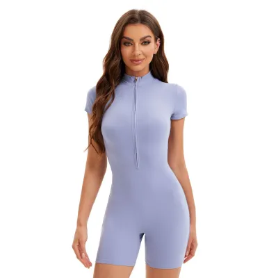 Women's Yoga Fashion Solid Color Short Sleeve Sports Rompers
