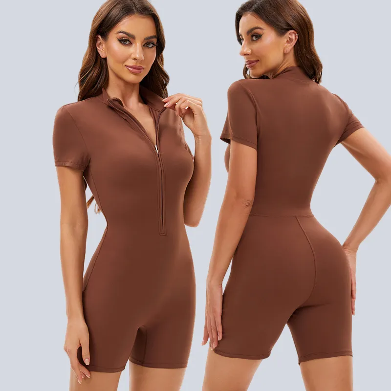 Women's Yoga Fashion Solid Color Short Sleeve Sports Rompers