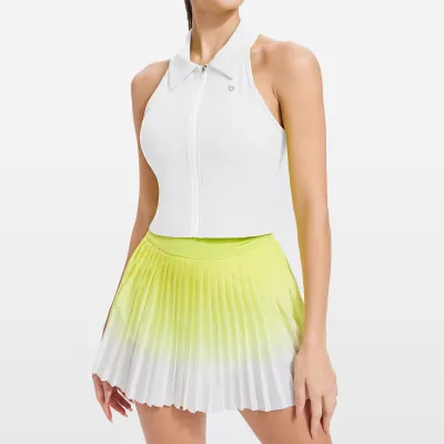 Women Fashion Large Lapel Sleeveless Tanks And Pleated Skirts Tennis Sports Sets