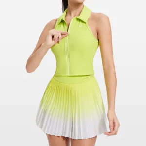 Women Fashion Large Lapel Sleeveless Tanks And Pleated Skirts Tennis Sports Sets