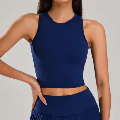 Women's Sleeveless Yoga Tank Top - Solid Color Nylon Fitness Vest