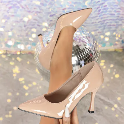 Women Fashion Solid Color Pointed Toe High Heel Shoes Fine Heel PU