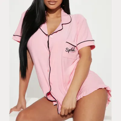 Women's Casual Modal Short Sleeve Letter Pattern Pajamas Two-Piece Set with Pocket