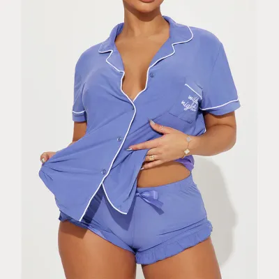 Women's Casual Modal Short Sleeve Letter Pattern Pajamas Two-Piece Set with Pocket