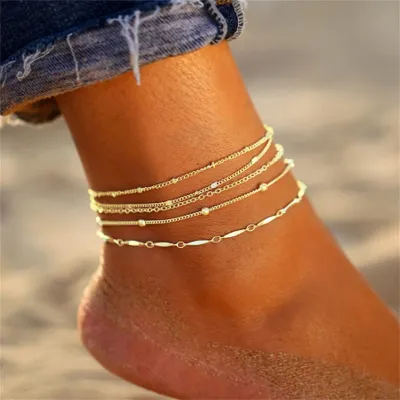 Women Fashion Simple Metal Chain Anklet 5pcs/Set
