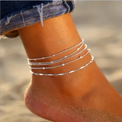 Women Fashion Simple Metal Chain Anklet 5pcs/Set