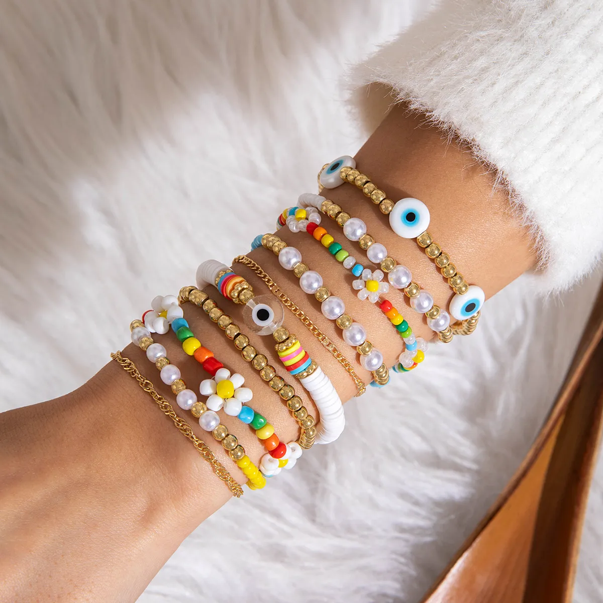 Women Fashion Boho Multicolor Bead Bracelet 10pcs/Set