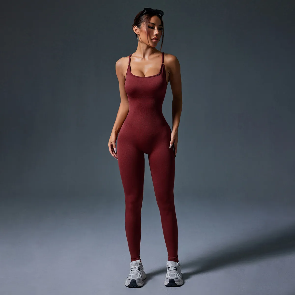 Women Seamless Sleeveless Sports Jumpsuit in Solid Color
