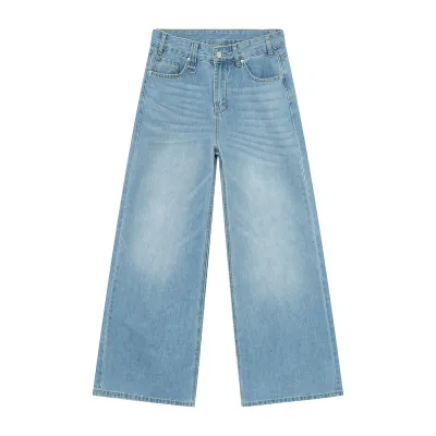 Men's Retro Loose Wide-Leg Jeans Mid-Waist Cotton Denim