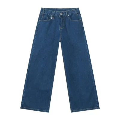 Men's Retro Loose Wide-Leg Jeans Mid-Waist Cotton Denim